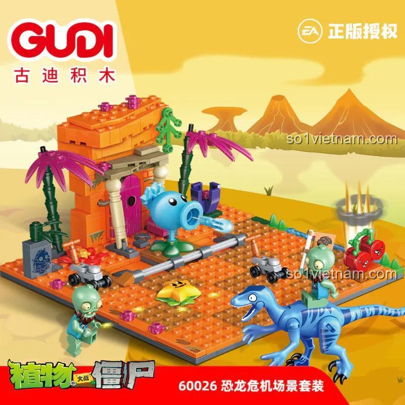 Bộ lắp ghép GUDI 60026 Plants vs. Zombies có bản quyền, đồ chơi mô hình Trận chiến thực vật và zombie cho bé 6 tuổi