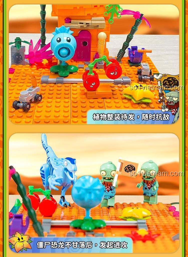 Thực vật sẵn sàng chiến đấu trong bộ đồ chơi GUDI 60026 Plants vs. Zombies, đồ chơi mô hình Khủng long trong Plants vs. Zombies