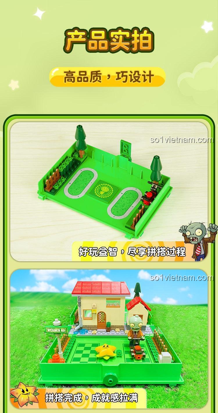 Cảnh sân sau của GUDI 60028 Mô Hình Plants vs. Zombies, bộ khối lắp ghép GUDI60028, đồ chơi giáo dục 28, giá hời.