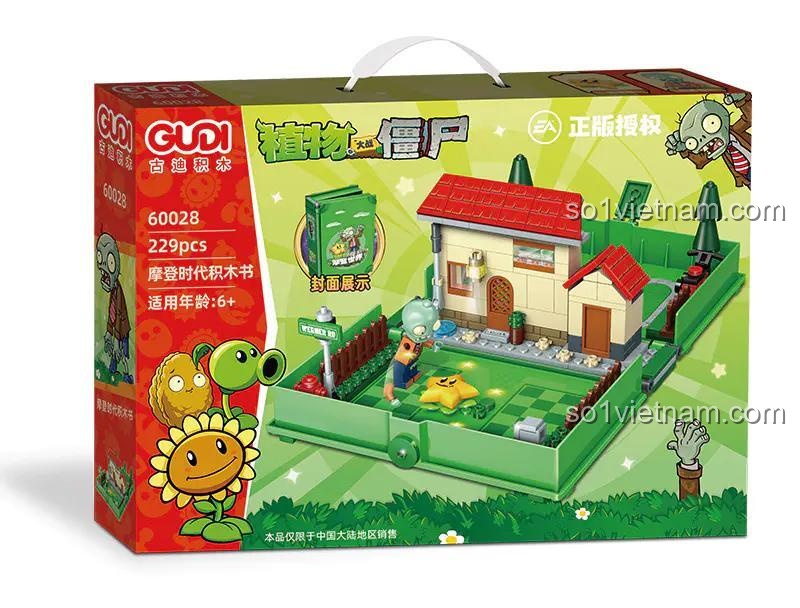 Hộp sản phẩm GUDI 60028 Sách Xếp Hình Plants vs. Zombies, bộ đồ chơi Thế Giới Plants vs. Zombies, thiết kế dạng sách độc đáo, giá tiết kiệm.