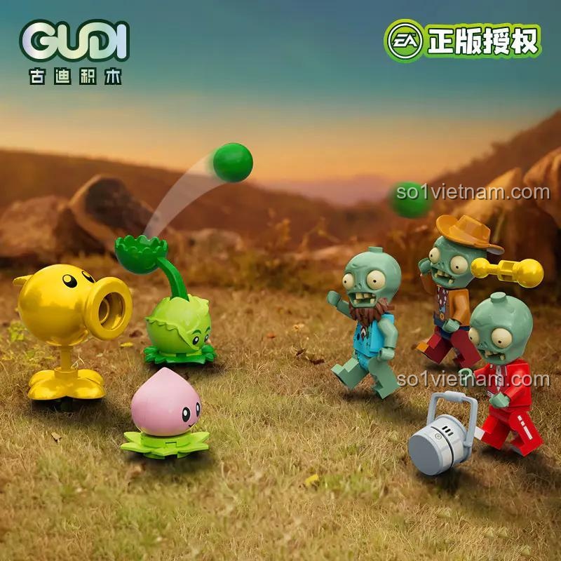 Lắp ráp nhân vật Plants vs Zombies với bộ 60030 của GUDI, đồ chơi lắp ráp Plants vs Zombies, nhân vật Plants vs Zombies, phù hợp cho bé 8 tuổi