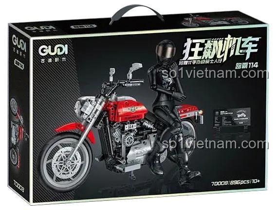 Hộp đựng bộ đồ chơi lắp ghép mô hình xe máy Road Buster 114 của GUDI, 896 chi tiết