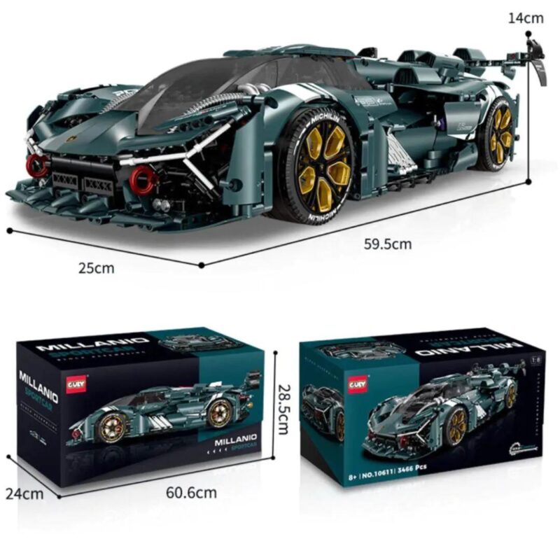 Mô hình Lamborghini Terzo Millennio tỉ lệ 1:8 màu xanh lá, bộ đồ chơi lắp ghép GULY 10611 cho bé 8 tuổi