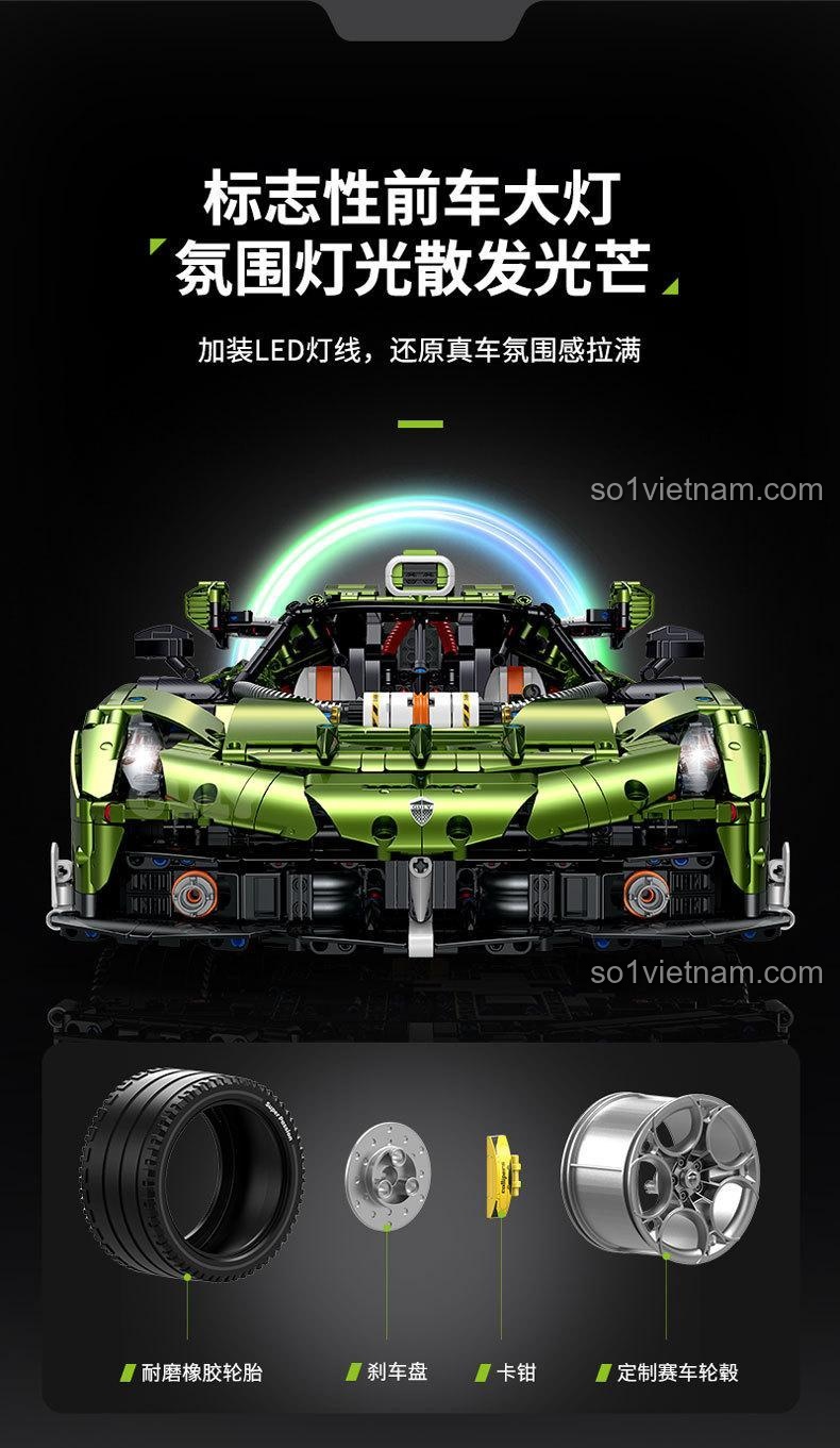 Bộ lắp ráp siêu xe Koenigsegg GULY 10628 với đèn LED chiếu sáng, đồ chơi mô hình cao cấp cho bé trai, 3838 mảnh ghép