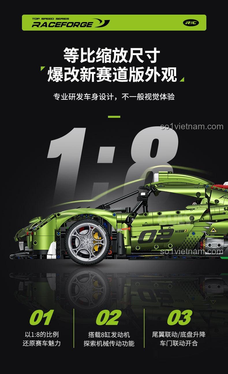 Mô phỏng động cơ V8 trên mô hình siêu xe Koenigsegg GULY 10628, đồ chơi kỹ thuật cho bé trai 8 tuổi