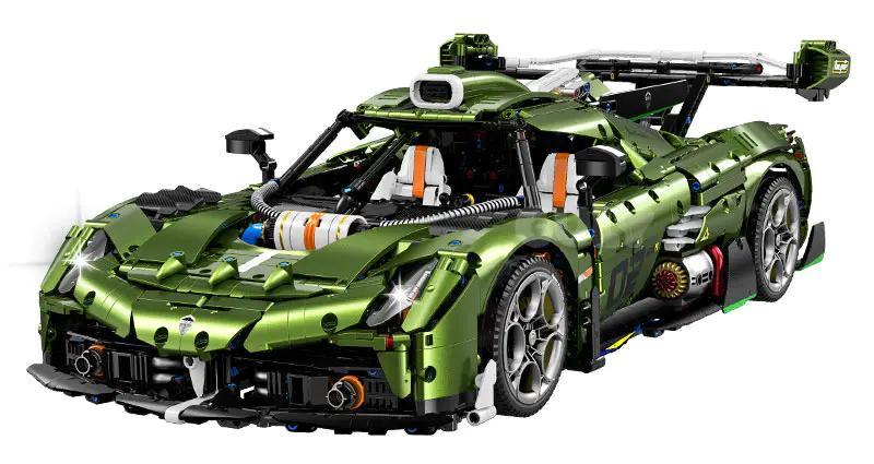 Mô hình siêu xe Koenigsegg màu xanh lá GULY 10628, đồ chơi lắp ghép điều khiển từ xa cho bé trai 8 tuổi, tỉ lệ 1:8, 3838 chi tiết, có đèn LED và phun khói, giá tốt