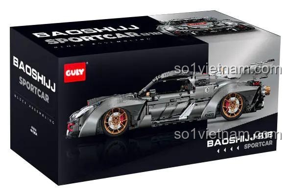 Hộp sản phẩm bộ lắp ghép siêu xe Porsche 918 GULY 10629, có hình ảnh mô hình và thông số