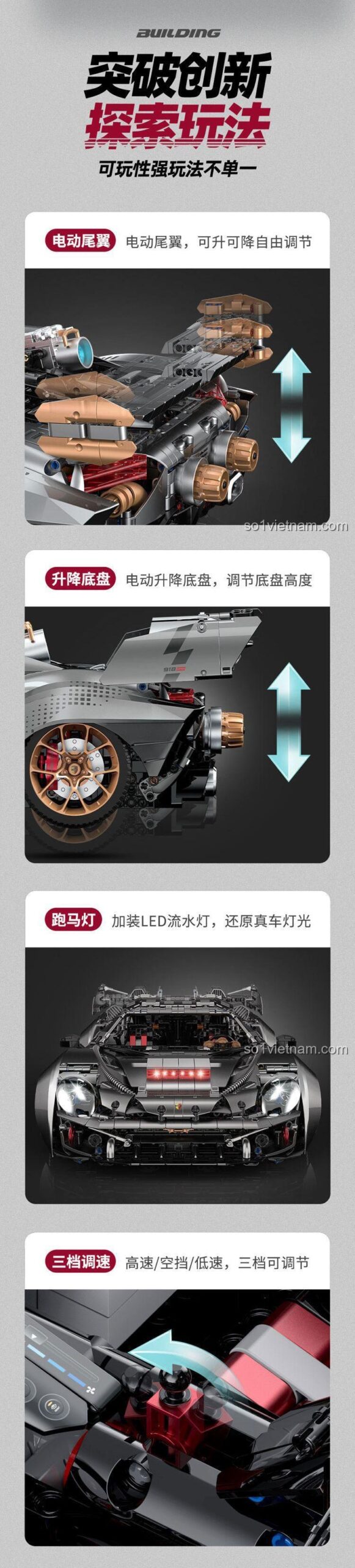 Mô hình siêu xe Porsche 918 GULY 10629 với cửa mở kiểu cánh chim
