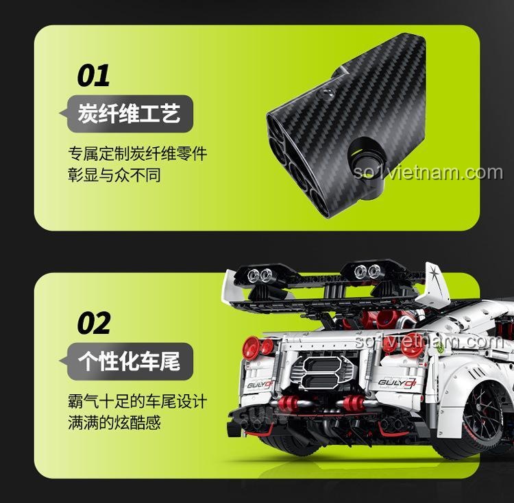 Cấu trúc thân xe chắc chắn và tinh xảo của Xe đua Nissan GT-R 630 GULY. Đồ chơi lắp ráp chất lượng vượt trội, đảm bảo độ bền cho bé trai 8 tuổi.