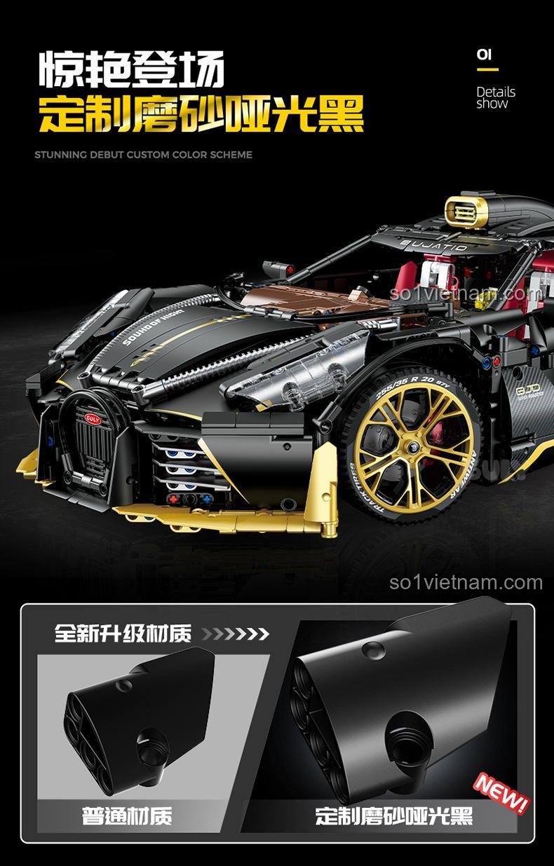 Chi tiết mặt trước bộ lắp ghép Bugatti Dark Night Sound Sports Car GULY 10631, đồ chơi mô hình xe hơi tỉ lệ 1:8, 4368 mảnh ghép