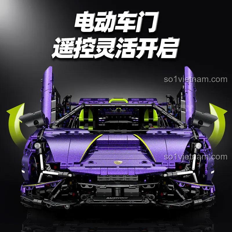 Cửa xe mở điện của bộ lắp ghép Lamborghini Purple Bull Supercar GULY 10635, đồ chơi xe đua điều khiển từ xa