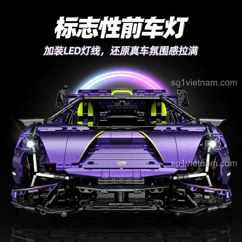 Đèn pha LED của bộ lắp ghép Lamborghini Purple Bull Supercar GULY 10635, đồ chơi xe đua điều khiển từ xa