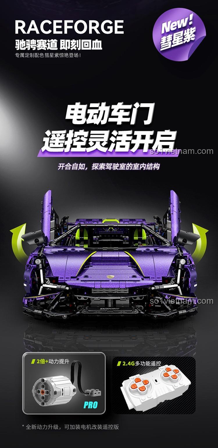 Hệ thống điều khiển từ xa 2.4GHz của bộ lắp ghép Lamborghini Purple Bull Supercar GULY 10635, đồ chơi xe đua