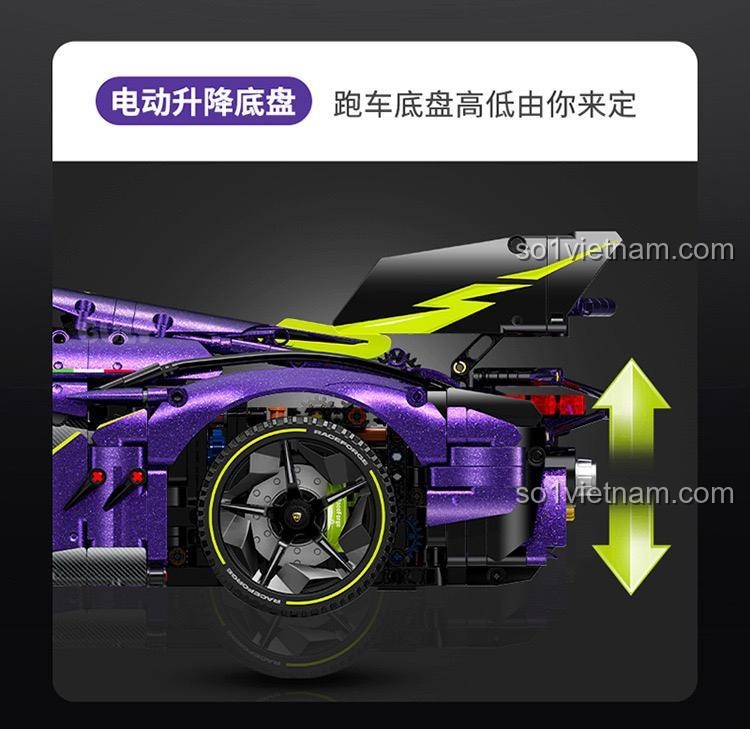 Chi tiết lốp xe cao su chịu mài mòn, đĩa phanh và kẹp phanh của bộ lắp ghép Lamborghini Purple Bull Supercar GULY 10635