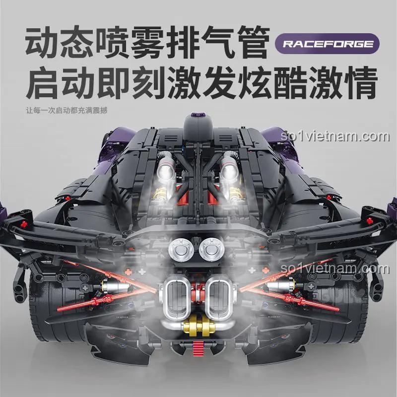 Đuôi xe Bugatti Chiron GULY 10643 với hệ thống xả phun khói động, đèn hậu LED, mô phỏng chân thực