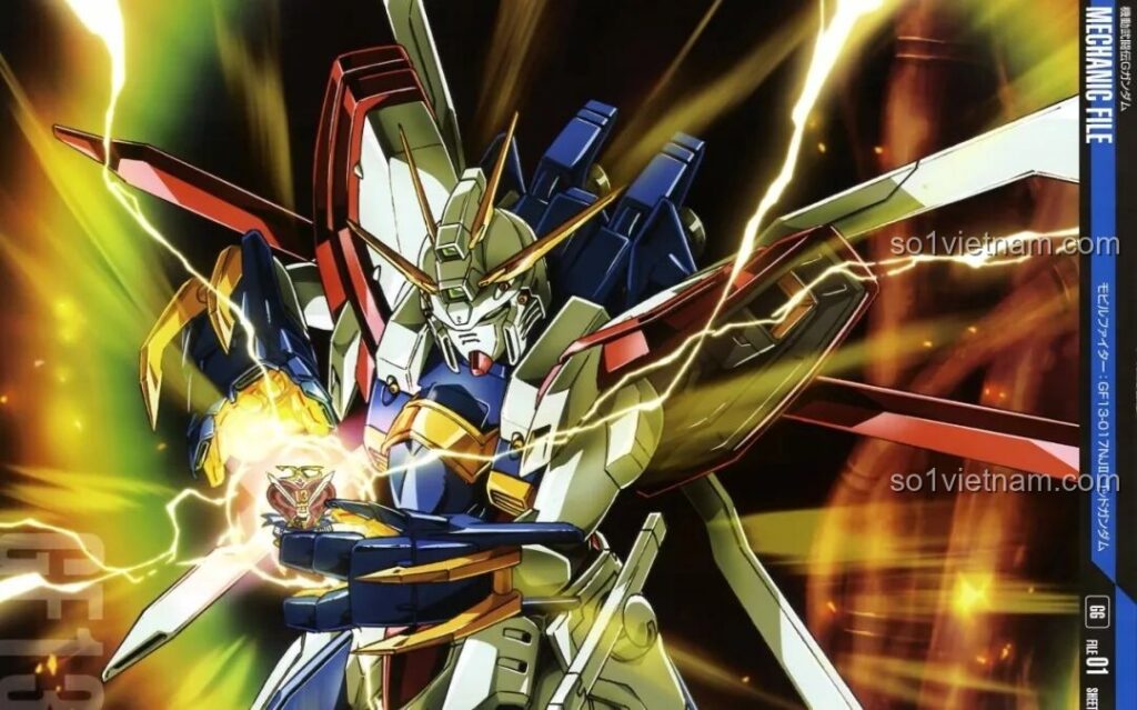Hình ảnh minh họa Gundam God Iron-Blooded với hiệu ứng sấm sét