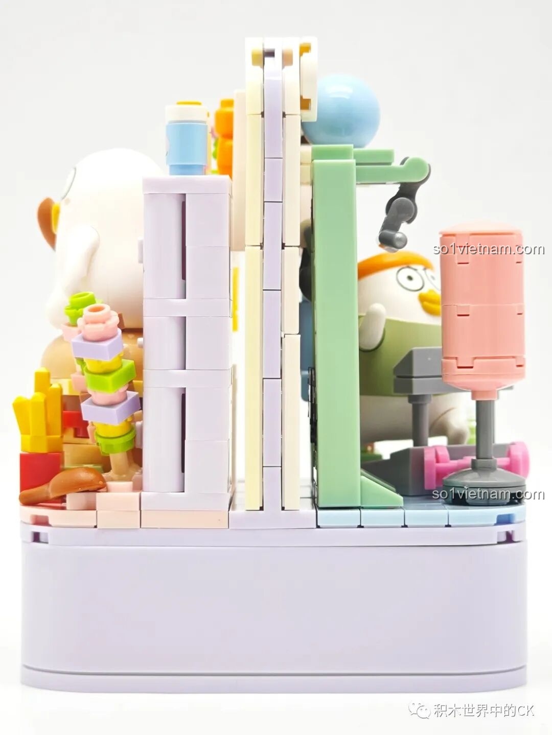 Hai minifigure Vịt Liu từ bộ Sembo 612017: một là tín đồ ăn uống, một là gymer đang chạy bộ.