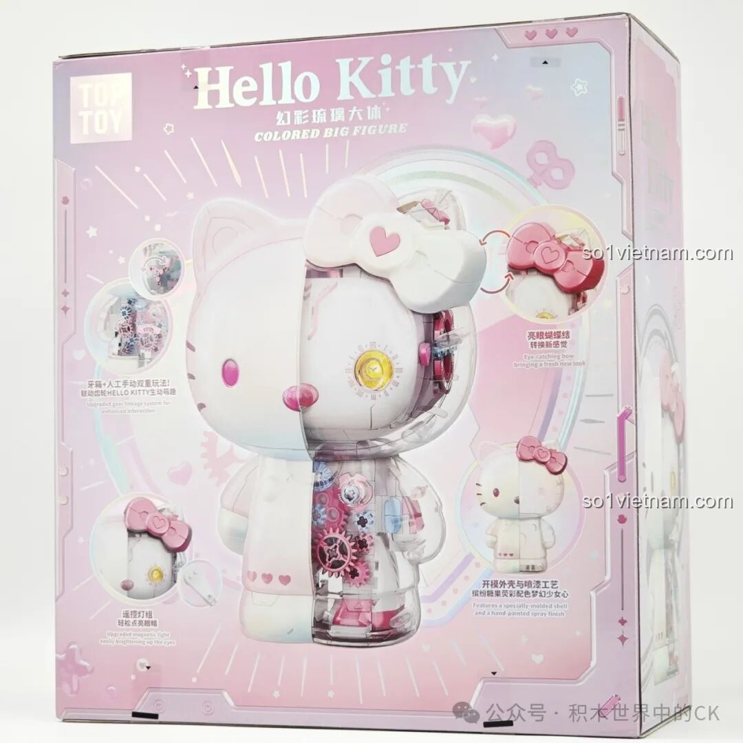 Chi tiết trên hộp mô hình Hello Kitty Bạc Kim Đại Thể TOP TOY