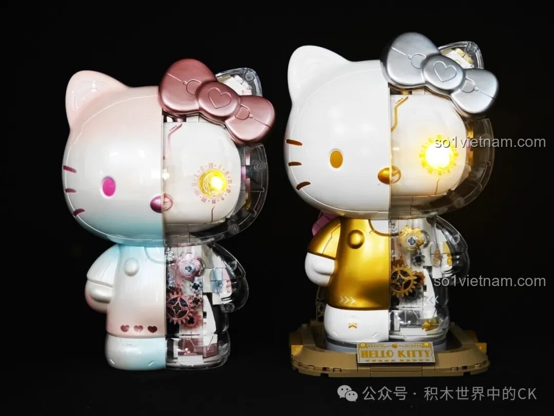 Thành phẩm mô hình Hello Kitty Bạc Kim Đại Thể TOP TOY - nhìn từ bên cạnh với vỏ trong suốt