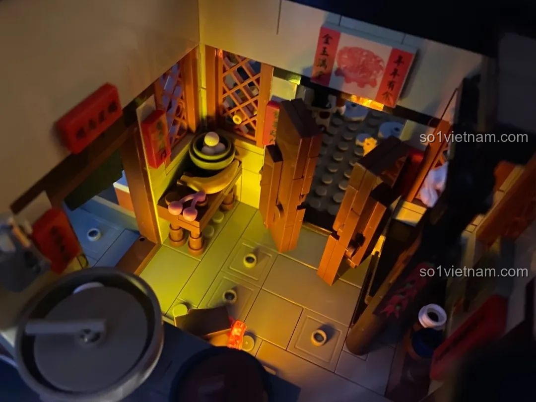 Một góc nhìn khác của hiệu ứng ánh sáng trong khu vực nhà bếp của mô hình.