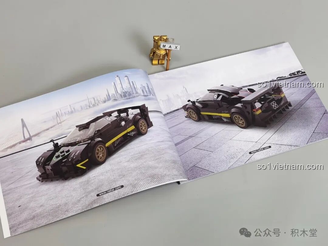 Hình ảnh minh họa mô hình Hypercar Pagani Zonda R đã hoàn thiện trong sách hướng dẫn, tạo cảm hứng cho người chơi.