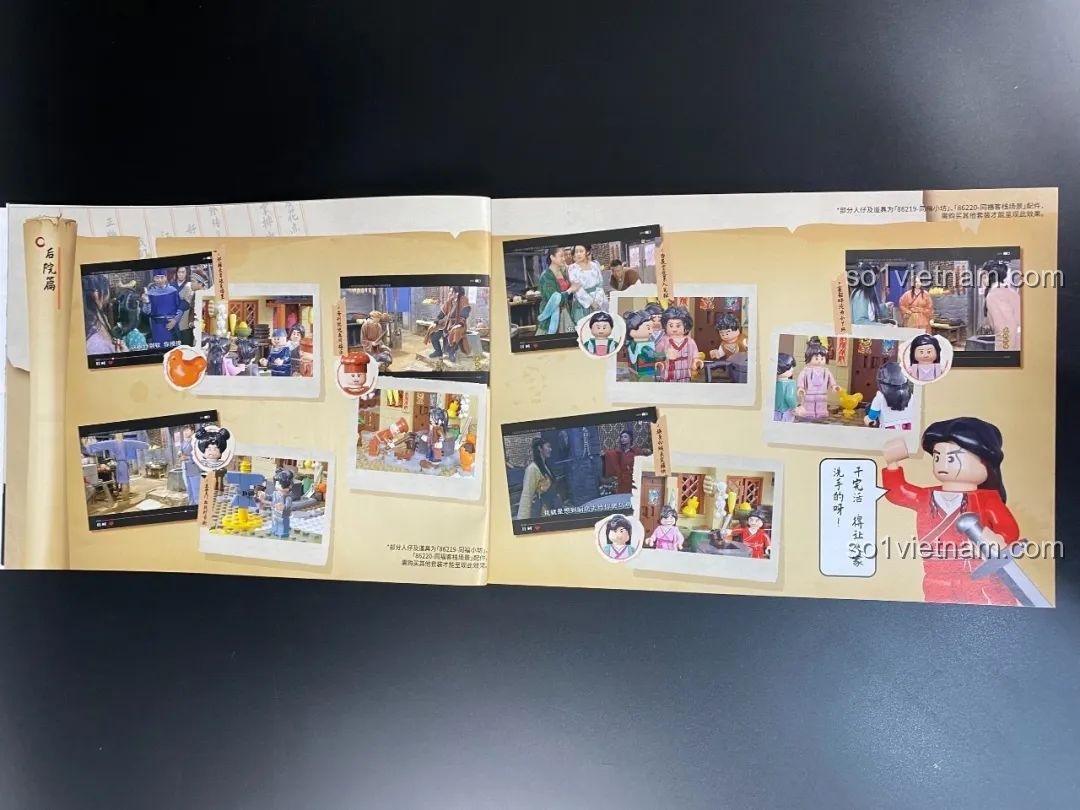 Các hình ảnh và cảnh phim Võ Lâm Ngoại Truyện được lồng ghép trong sách hướng dẫn lắp ráp.