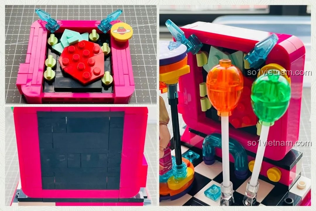 Quá trình hoàn thiện phần tường màu hồng và các chi tiết đèn sân khấu trong suốt của bộ lắp ráp Ái Vũ Đài AREA-X AB0006.