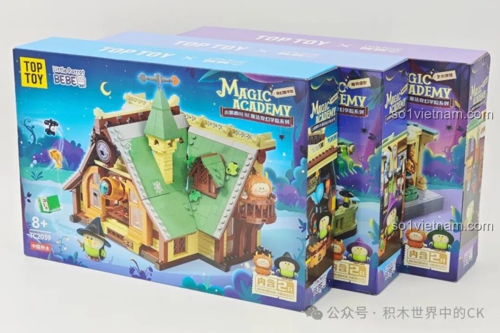 Hộp sản phẩm Học Viện Phép Thuật BEBE TOP TOY TC2037, TC2038, TC2039 với thiết kế 3 trong 1 ấn tượng, màu sắc tươi sáng thu hút bé gái 8 tuổi.