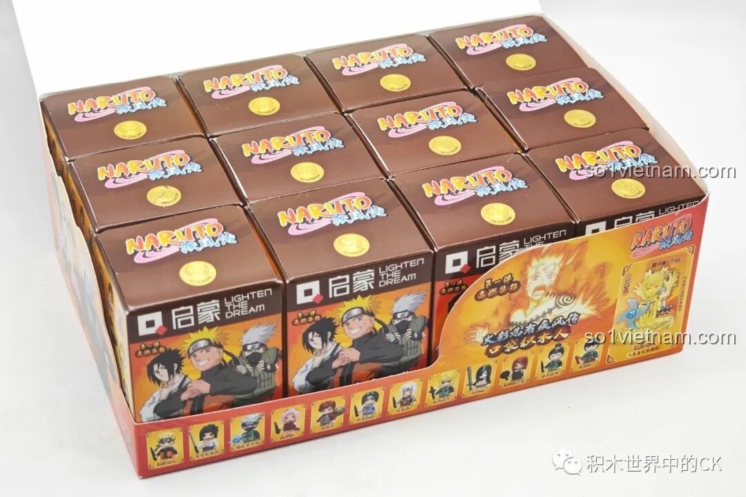 Bên trong hộp lớn là 12 hộp blind box nhỏ, mỗi hộp chứa một nhân vật Naruto ngẫu nhiên, tạo sự bất ngờ cho bé khi mở.