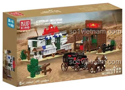 Hộp đồ chơi mô hình Thị trấn miền Tây Mould King 24062, quà tặng sáng tạo cho con trai 8 tuổi.