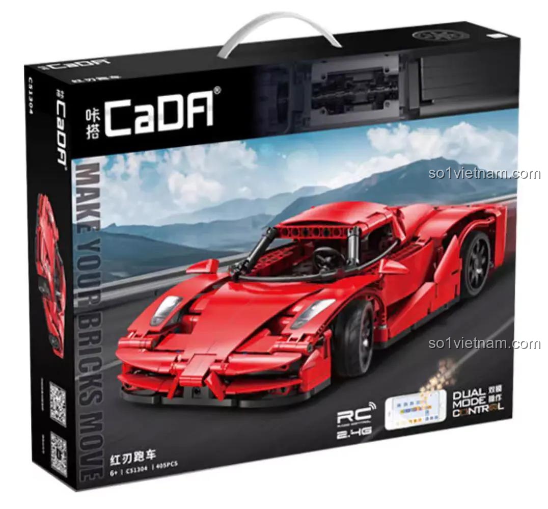 Hộp đựng bộ đồ chơi Siêu xe Red Blade CaDA C51304, có hình ảnh xe, logo CaDA, thông tin sản phẩm, phù hợp cho bé trai 6 tuổi