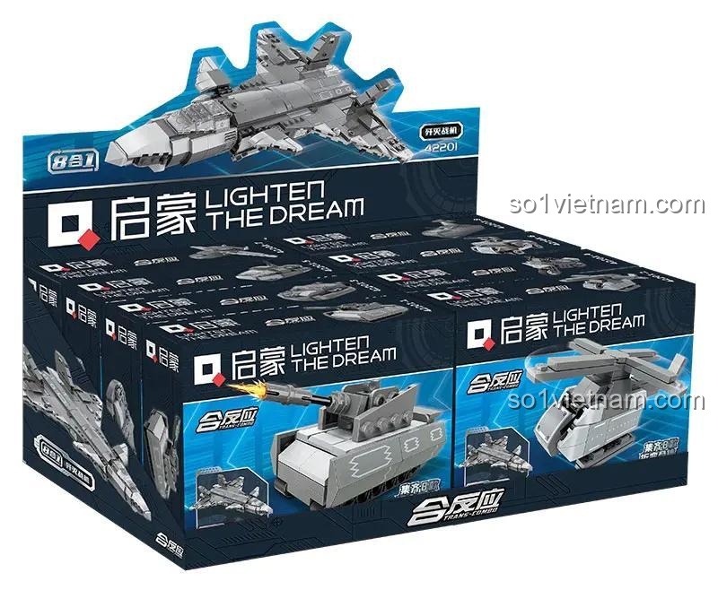 Hộp đựng bộ đồ chơi Qman 42201 Chiến cơ hủy diệt 8 trong 1, đồ chơi lắp ráp quân sự cho bé trai