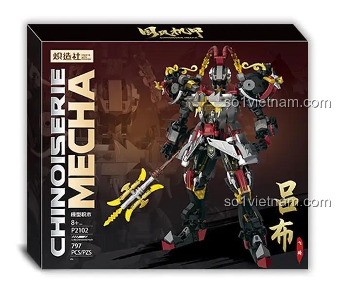 Hộp đựng bộ lắp ghép Lữ Bố Phi Tướng Chizao She P2102, đồ chơi mô hình robot chiến đấu cho bé trai 8 tuổi, 797 mảnh ghép chi tiết, màu xanh dương, đen, đỏ, vàng, xám, giá tốt