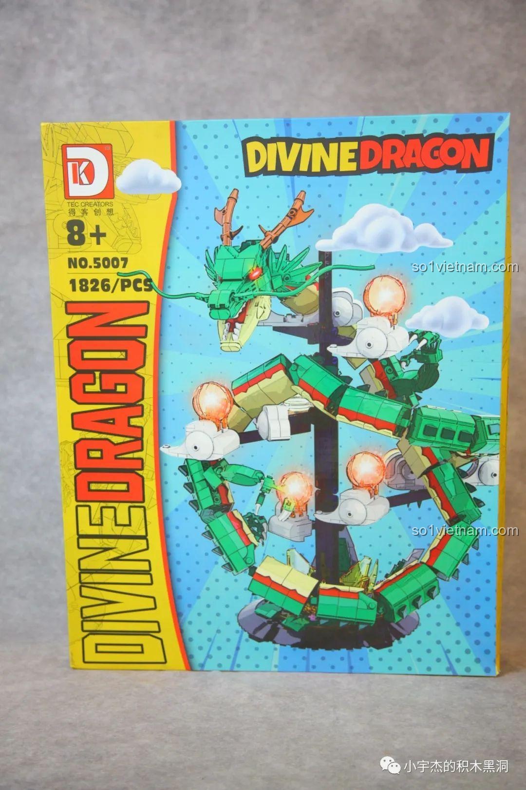 Hộp đựng của bộ lắp ghép Rồng Thần DK 5007 với hình ảnh Rồng Shenron và 7 viên ngọc rồng theo phong cách comic.