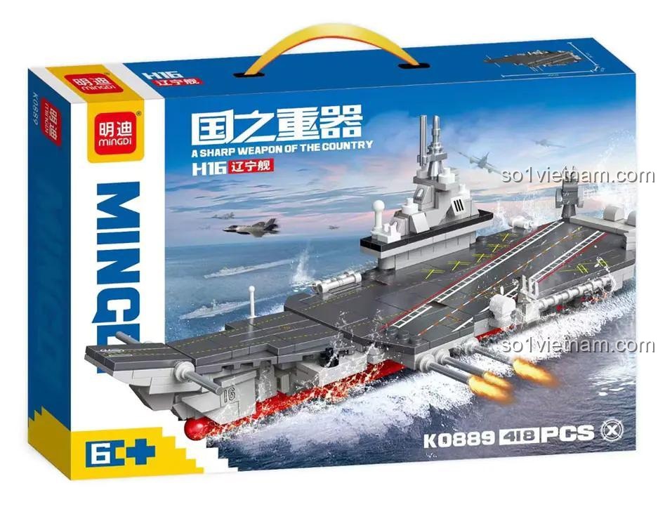 Hộp đựng bộ lắp ghép tàu sân bay Liêu Ninh H16 của hãng 明迪minGDi/磊宝LEIBAO, mã K0889, 418 chi tiết, độ tuổi 6+