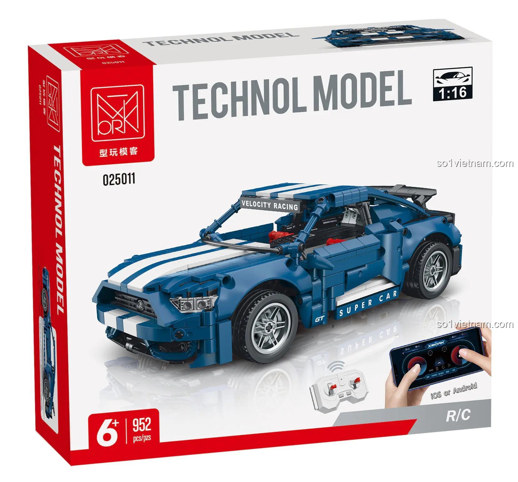 Hộp đựng bộ lắp ráp Ford Mustang GT-500 MORKMODEL 025011, có hình ảnh mô hình, thông số 1:16, 952 mảnh, độ tuổi 6+, có tính năng RC