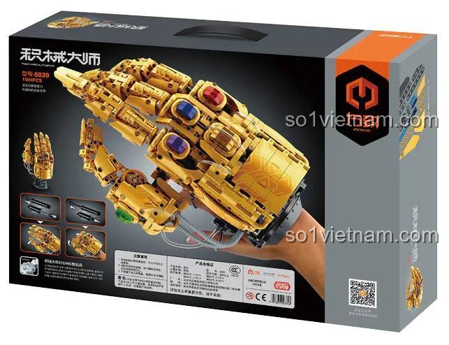 Hộp sản phẩm Găng Tay Vô Cực Thanos IM.Master 6839, có hình ảnh mô hình đeo trên tay người