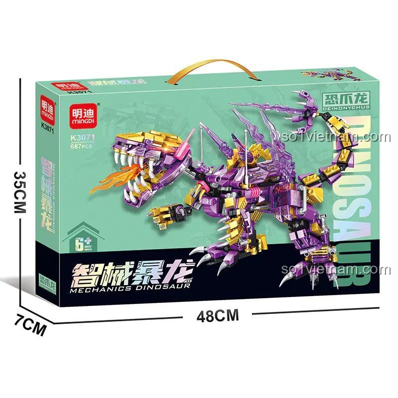 Hộp đựng Mô hình Khủng long Bạo chúa Cơ khí MingDi K3071, bộ lắp ghép khủng long bạo chúa cơ khí, đồ chơi mô hình khủng long bạo chúa cơ khí, 687 chi tiết, kích thước hộp 48x35x7cm, đồ chơi cho bé trai 6 tuổi