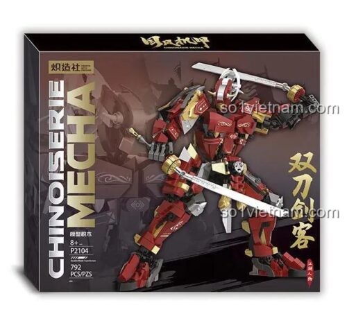 Hộp đựng bộ lắp ráp robot Song Đao Kiếm Khách Chizao P2104, có hình ảnh mô hình, thông số 792 mảnh, độ tuổi 8+, kích thước hộp 49x42x7.2cm
