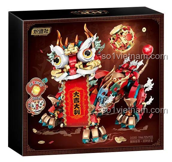 Hộp đựng bộ lắp ghép Sư tử Trung Hoa "Tài Lộc Đầy Nhà" 1966 mảnh, đồ chơi xếp hình 炽造社 D2202, đồ chơi mô hình, quà tặng ý nghĩa