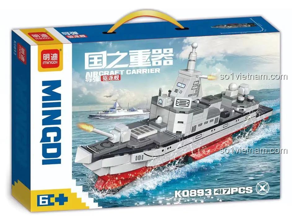 Hộp đựng bộ đồ chơi tàu khu trục tên lửa Mindi K0893, đồ chơi quân sự cho bé trai