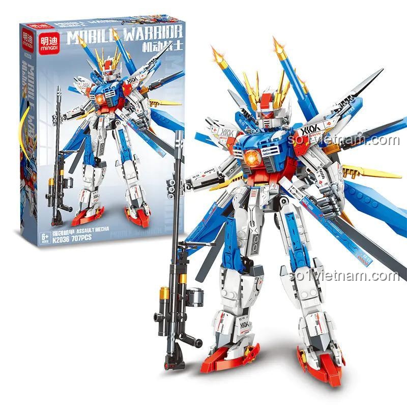 Hộp đựng bộ đồ chơi Cường Tập Cơ Giáp K2036 của hãng 明迪minGDi/磊宝LEIBAO, đồ chơi lắp ráp robot biến hình 707 mảnh