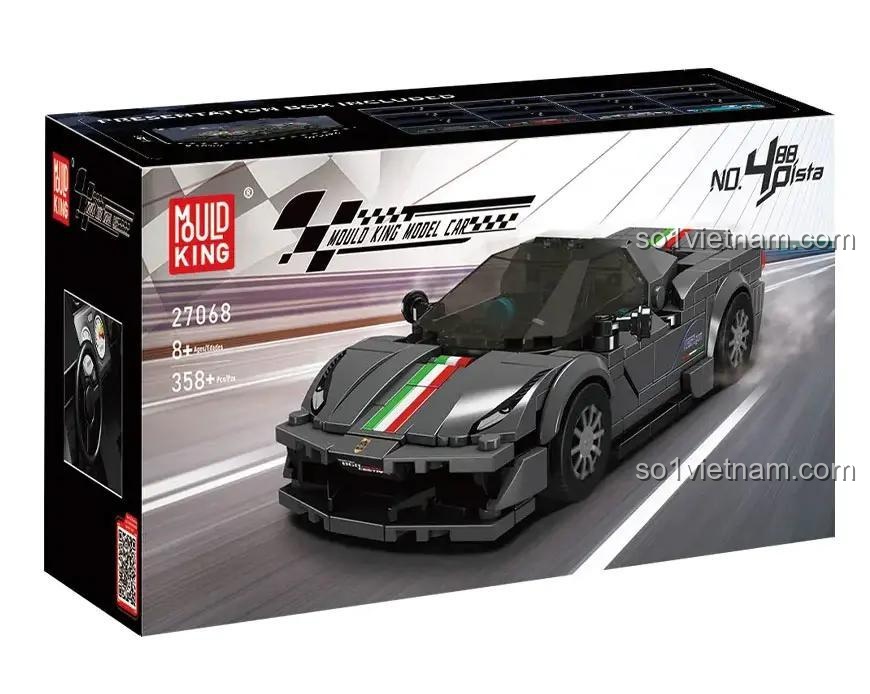 Hộp sản phẩm Mould King 27068 Siêu xe Ferrari 488 Pista, xe hơi đồ chơi lắp ghép, xe hơi đồ chơi mô hình, xe hơi đồ chơi lắp ráp, xe hơi đồ chơi STEM, xe hơi đồ chơi giáo dục, xe hơi đồ chơi phát triển trí tuệ, xe hơi đồ chơi sáng tạo, xe hơi đồ chơi xây dựng, 358 mảnh, cho bé 8 tuổi, màu xám, đỏ, xanh lá, trắng, giá tốt