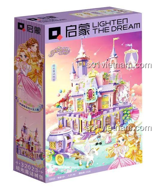 Hộp đựng bộ đồ chơi Lâu Đài Cổ Tích Ánh Sáng 2116 mảnh, hãng 启蒙QMAN/ENLIGHTEN/奇妙积木Keeppley, mã 32023, cho bé gái 6 tuổi