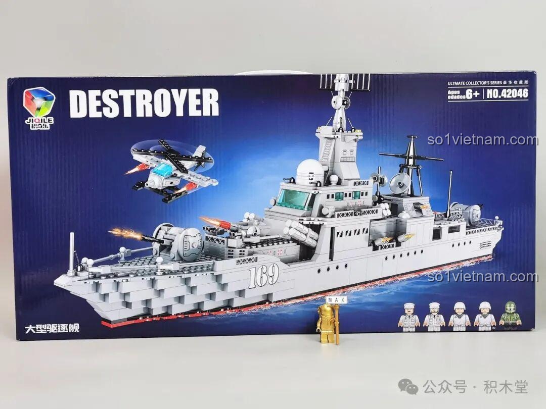 Hộp đựng bộ lắp ráp tàu khu trục tên lửa lớn JIQILE 42046 với hình ảnh chi tiết và kích thước lớn