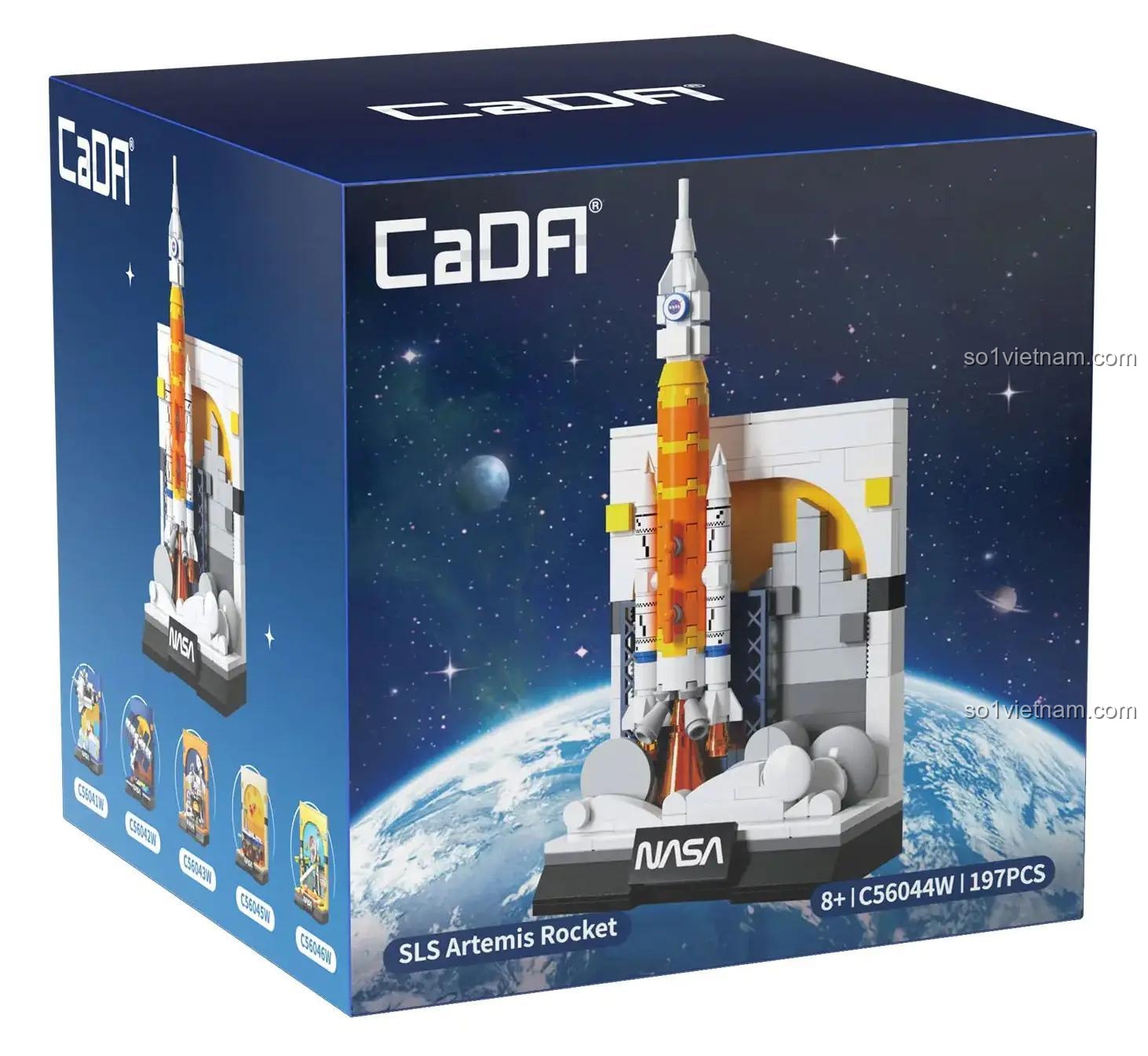 Hộp đựng bộ lắp ghép tên lửa SLS Artemis của NASA C56044, đồ chơi xây dựng cho bé 8 tuổi, có hình ảnh tên lửa và Trái Đất
