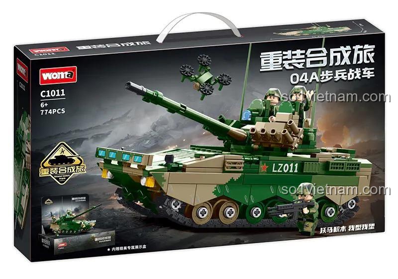 Hộp đựng bộ đồ chơi lắp ghép xe tăng WOMA C1011, đồ chơi quân sự cho bé trai 6 tuổi, mô hình xe tăng chiến đấu