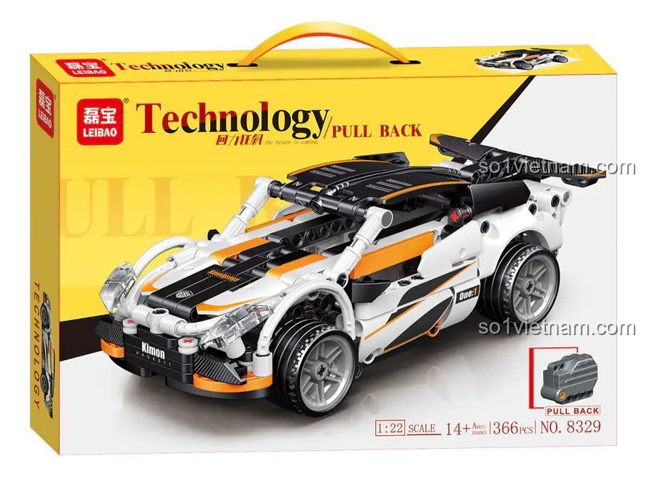 Hộp đựng bộ đồ chơi xe hơi lắp ghép LEIBAO 8329, có hình ảnh sản phẩm, thông số 14+, 366 mảnh, tỉ lệ 1:22
