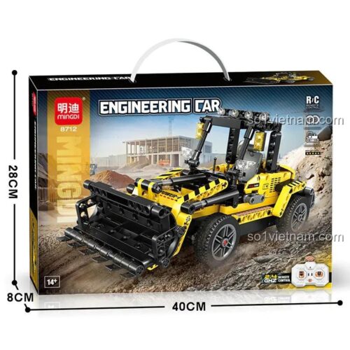 Hộp đựng Xe Lu Bánh Lốp Điều Khiển Từ Xa 明迪minGDi 8712, kích thước 40x8x28cm, đồ chơi kỹ thuật cho bé trai 14 tuổi, có đèn LED, điều khiển từ xa, 24 mảnh ghép