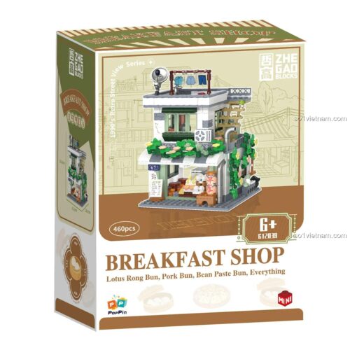 Hộp đựng ZHEGAO 612039 Tiệm Ăn Sáng "Ký Ức Xưa" - Bộ lắp ghép 460 chi tiết, đồ chơi sáng tạo cho trẻ em